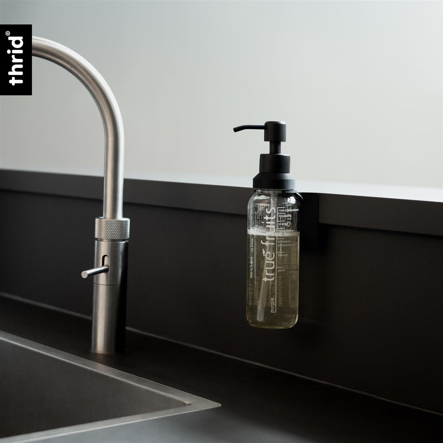 Seifenspender Aufsatz für 250ml True Fruits Flasche schwarz Edelstahl Upcycling