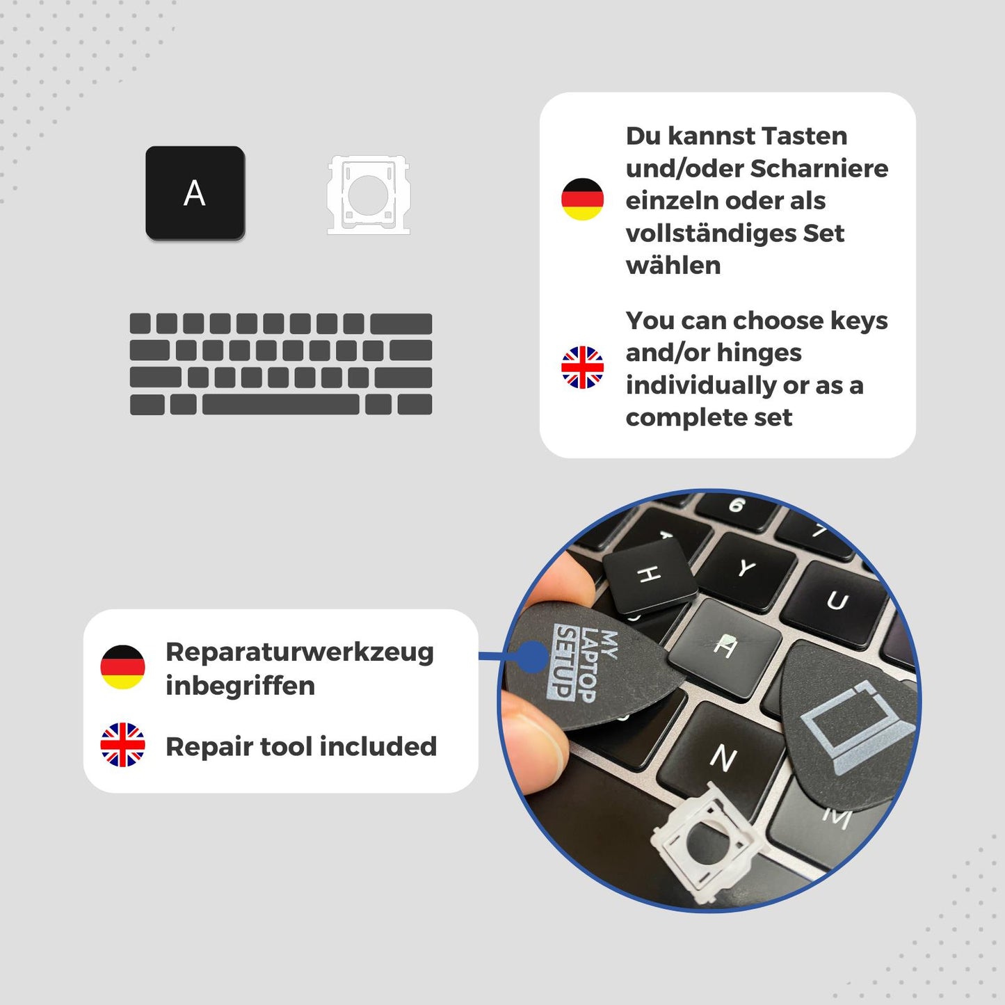 Ersatztasten & Scharniere für MacBook Pro/Air Tastatur Deutsches Layout ISO